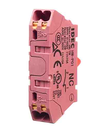 hw-p01 Idec HW Series Contact Block, 110V, 220 V, 24 V, 440 V, 48 V, 50 V, Purple, Red Light, 1 NC