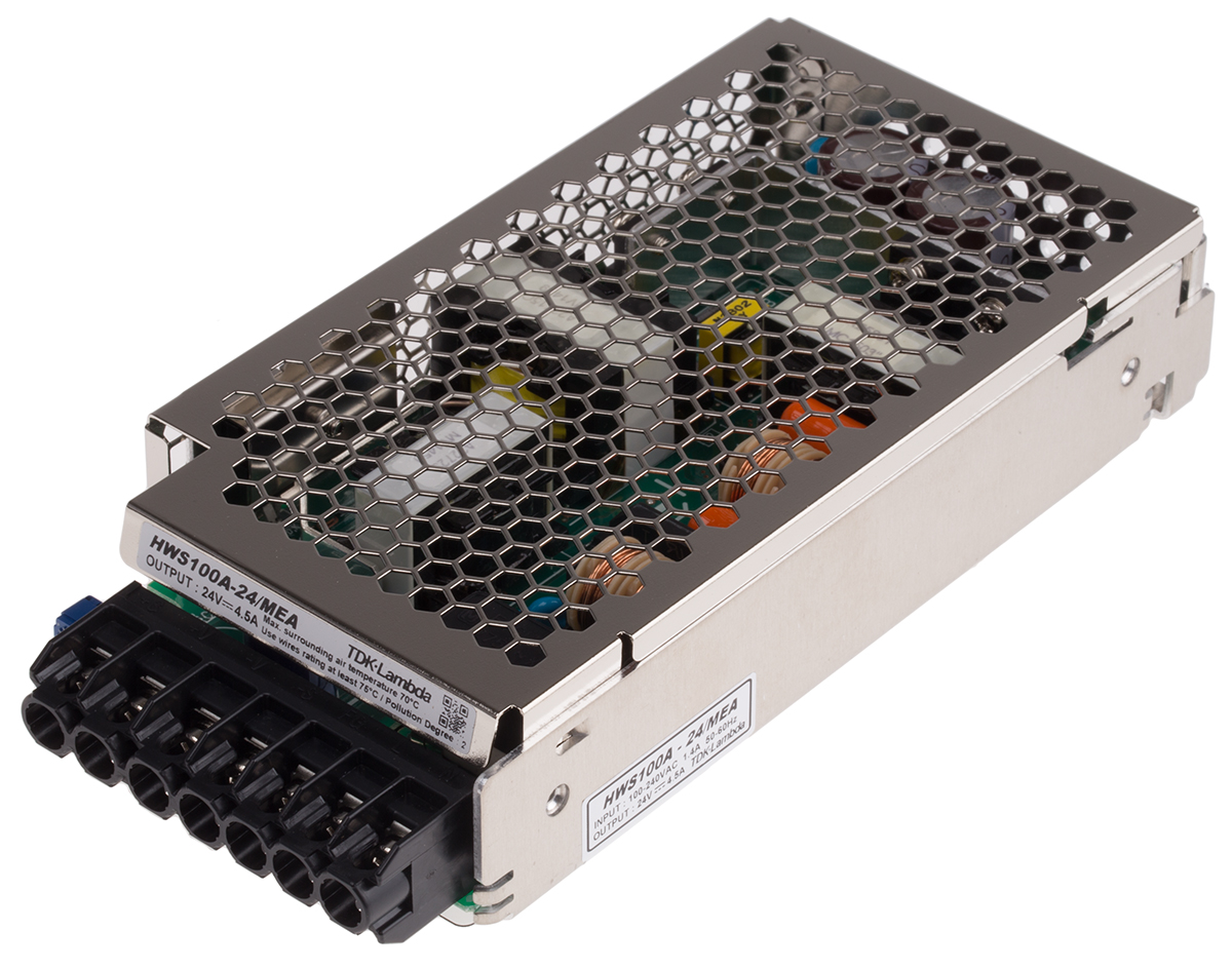 TDK-Lambda Switching Power Supply, HWS-100A-24/ME/A 24V dc, 4.5A, 108 W, Input 85V ac to  370 V dc, 265V ac