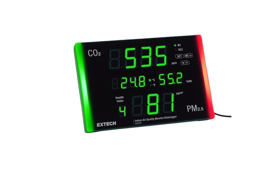 Extech IAQ320 Data Logging Air Quality Meter 60 °C, 60 °C Max, 99.9 %RH Max, 5 V ac Adapter-Powered