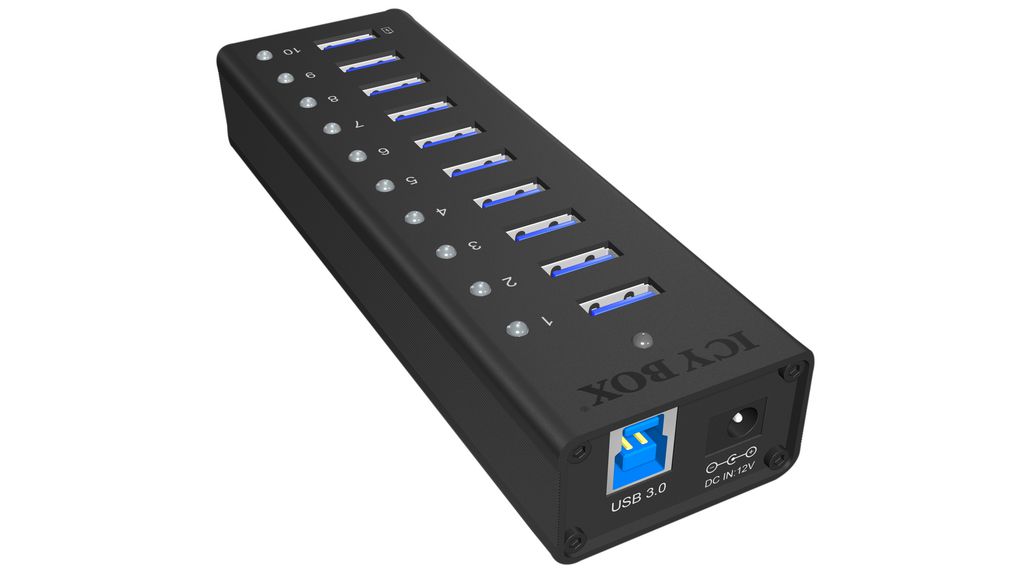 ICY BOX 10 Port USB 3.0 USB 3.0 Hub, Adapter Powered, 25 mm 145 mm 45mm