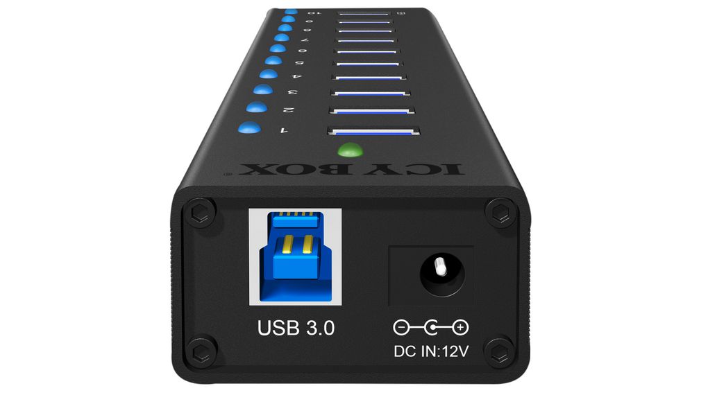 ib-ac6110 ICY BOX 10 Port USB 3.0 USB 3.0 Hub, Adapter Powered, 25 mm 145 mm 45mm