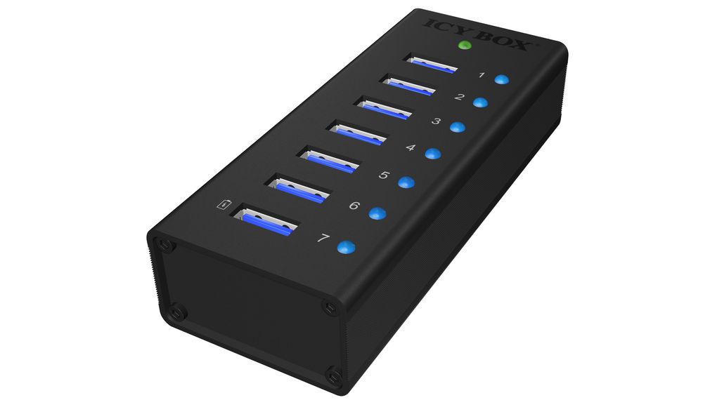 ICY BOX 7 Port USB 3.0 USB Hub, Adapter Powered, 26 mm 113 mm 46mm