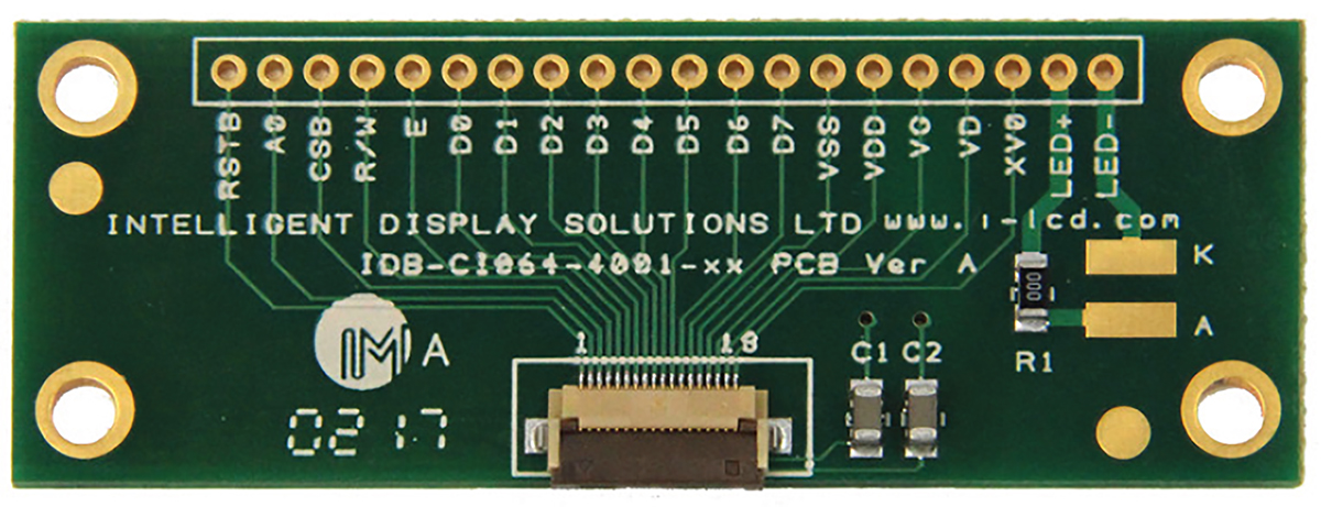 Intelligent Display Solutions IDB-CI064-4001-XX-02 Breakout Board LCD Breakout Board for CI064-4001-xx 2x16 Alphanumeric