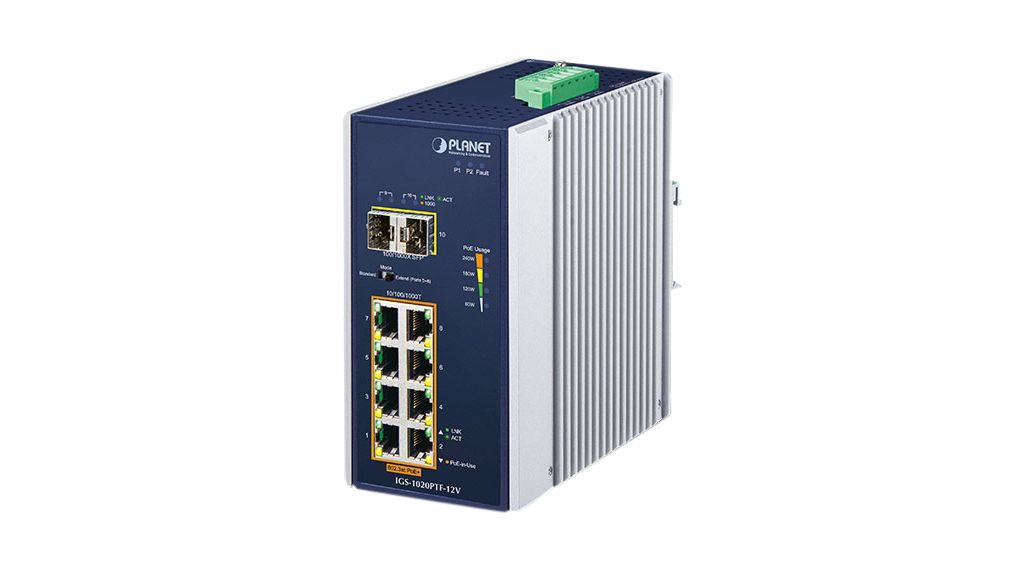 Planet IGS-1020PTF-12V Unmanaged 10 Port Ethernet Switch Power Over Ethernet