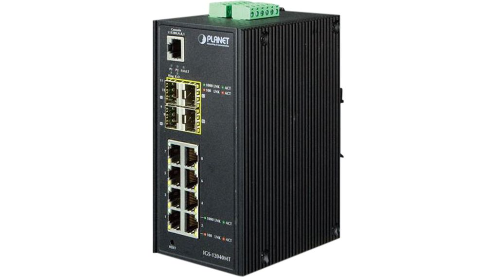 Planet IGS Series DIN Rail, Wall Industrial Ethernet Switch, 8, 100Mbps Transmission, 12 to 72 V dc