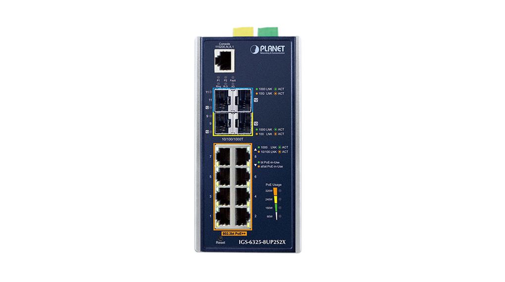 igs-6325-8up2s2x Planet IGS-6325-8UP2S2X Managed 12 Port Industrial Ethernet Switch Power Over Ethernet