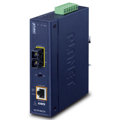 Planet RJ45 Industrial Media Converter, Single Mode, 2000Mbps, Full Duplex 100 m
