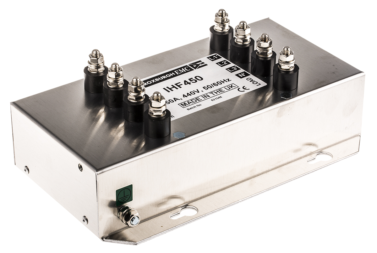 Roxburgh EMC, IHF 50 A 480V ac 60Hz, Flange RFI Filter, Stud 1 Phase