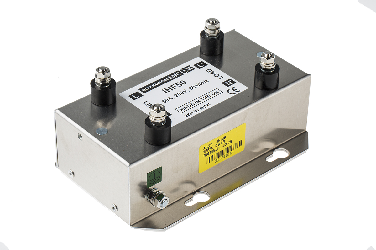 Roxburgh EMC, IHF 50 A 250V ac/dc 60Hz, Flange RFI Filter 1 Phase