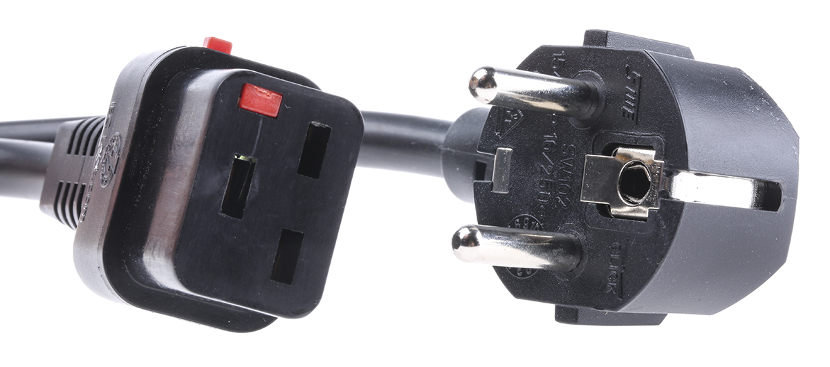 Schaffner IEC C19 to CEE 7/7 Power Cord, 2 m Black Supraventricular Tachycardia, Polyvinyl Chloride, High Voltage Vinyl