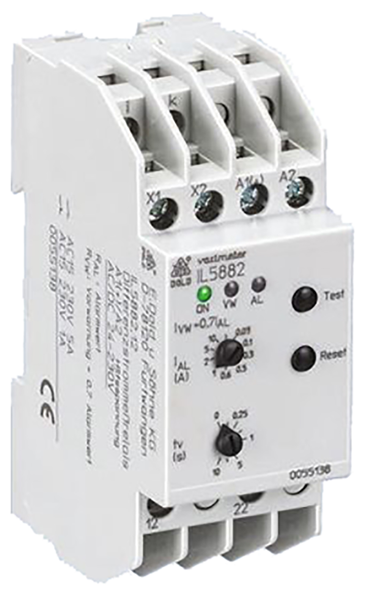 Dold Monitoring Relay, DPDT, DIN Rail, 10mA to 10A