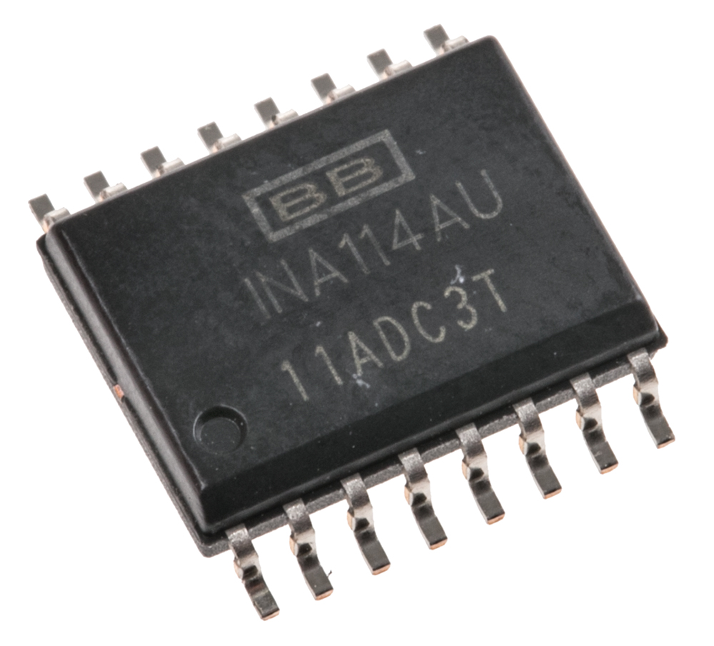 INA114AU Texas Instruments Instrumentation Amplifier, 125 μV Offset 1 MHz, 16-Pin 3 mA SOL