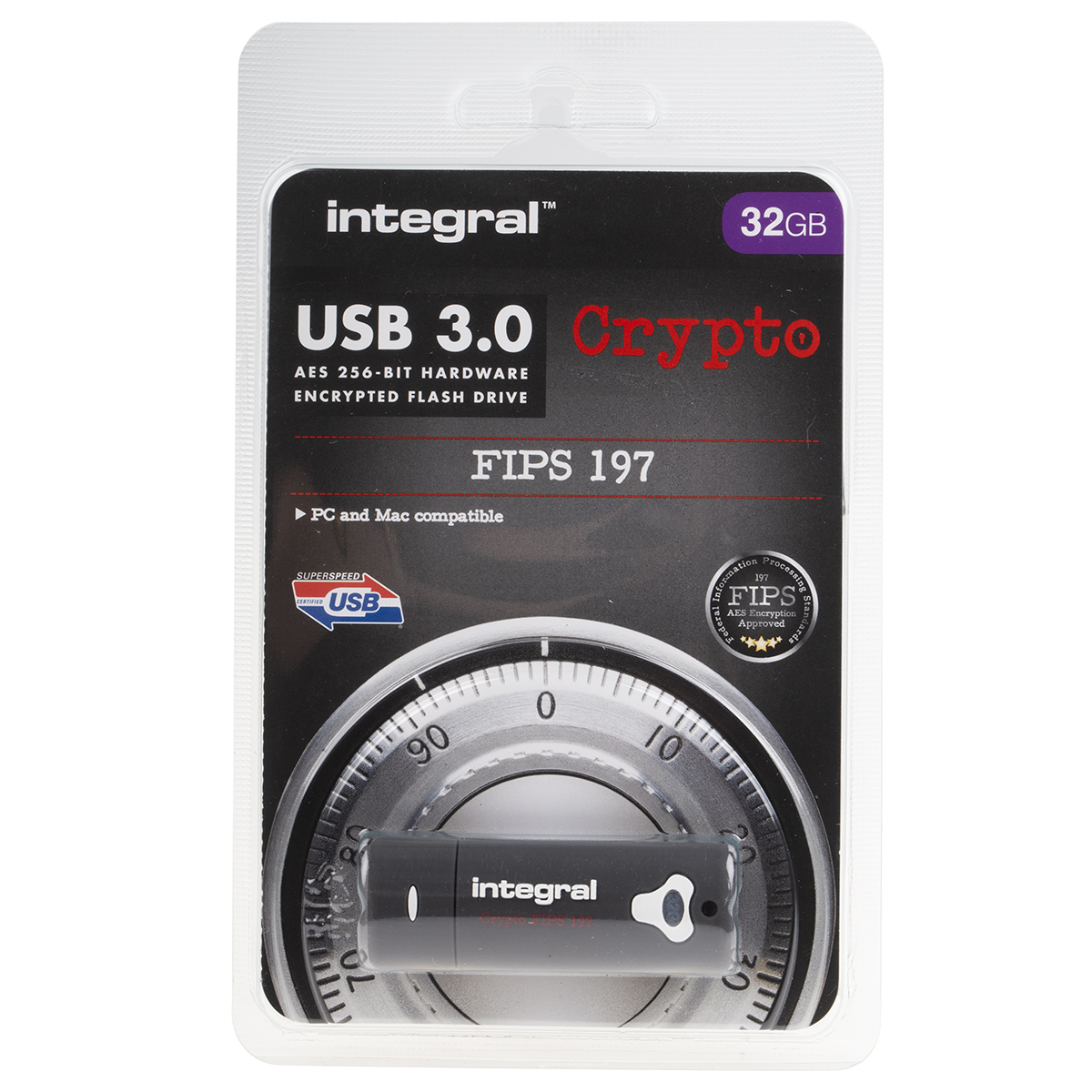 infd32gcry30197 Integral Memory 32 GB USB 3.0 Hardware Encrypted Flash Drive