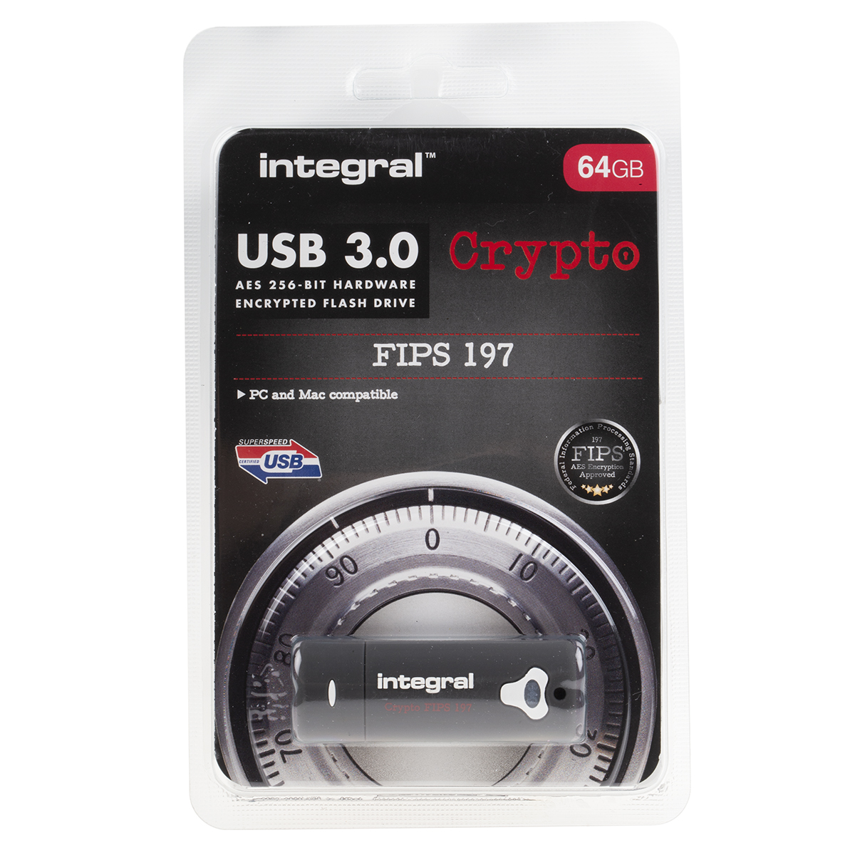 infd64gcry30197 Integral Memory 64 GB USB 3.0 Hardware Encrypted Flash Drive