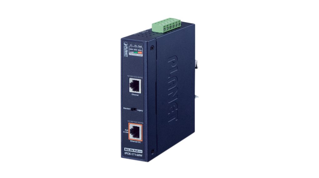 Planet 1 Port 1 Port PoE Injector, 48V, 56 V Input 60 W, 45V, 53 V Output, 2 A