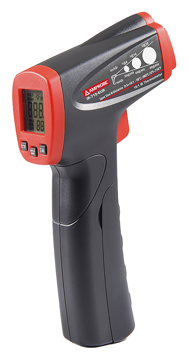 Amprobe IR-710 Infrared Thermometer, -18 °C Min, 380 °C Max, ±2 % Accuracy, °C and °F Measurements, RSCAL