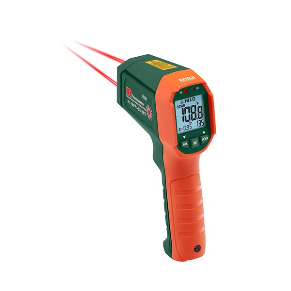 Extech IR320 IR Thermometer, -4 °F Min, 650 °C Max, ±1 % Accuracy, °C, F Measurements