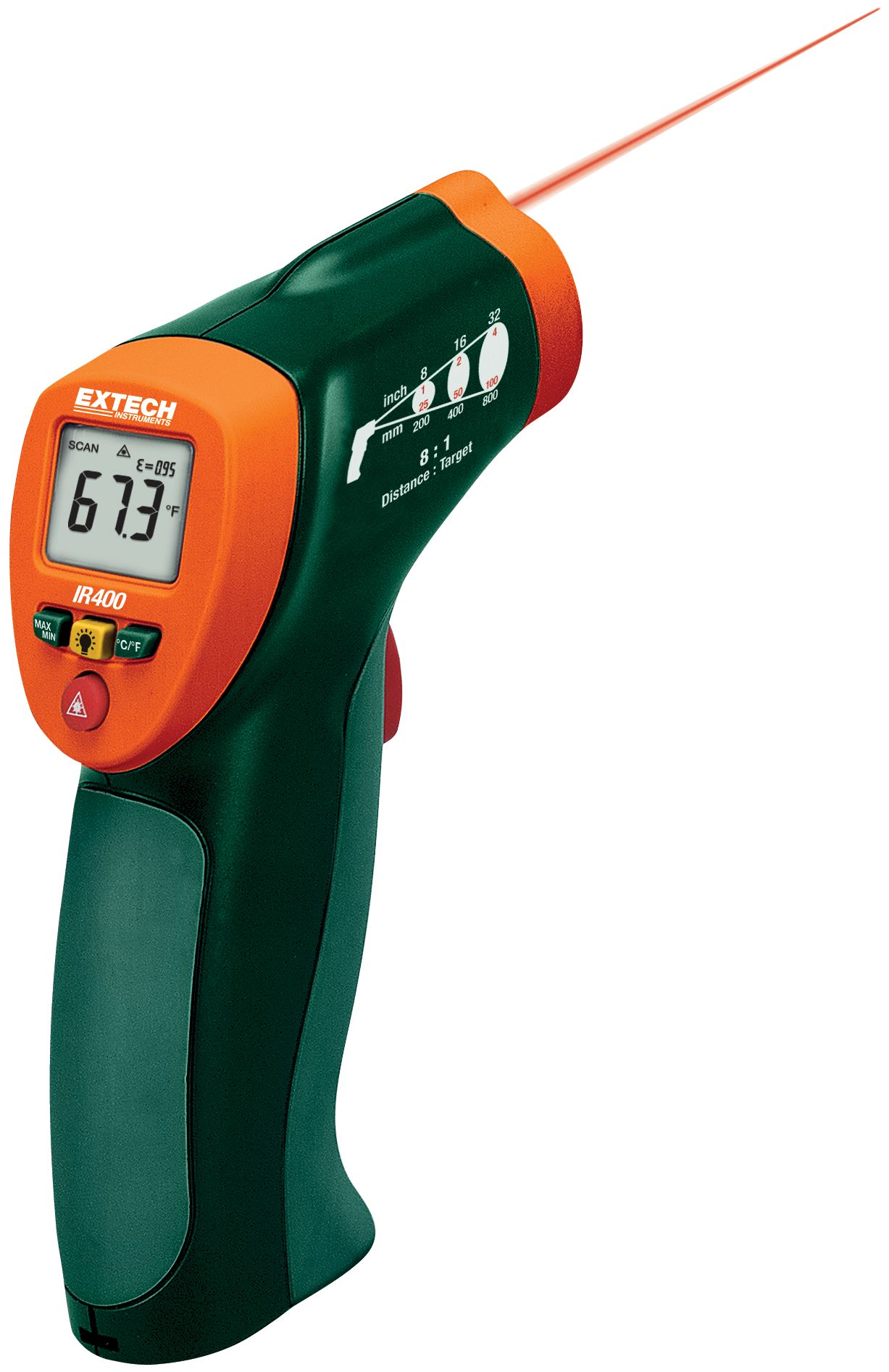Extech IR400 Infrared Thermometer, -4 °F Min, 332 °C Max, ±2 % Accuracy, -4 to 630°F (-20 to 332°C) Measurements