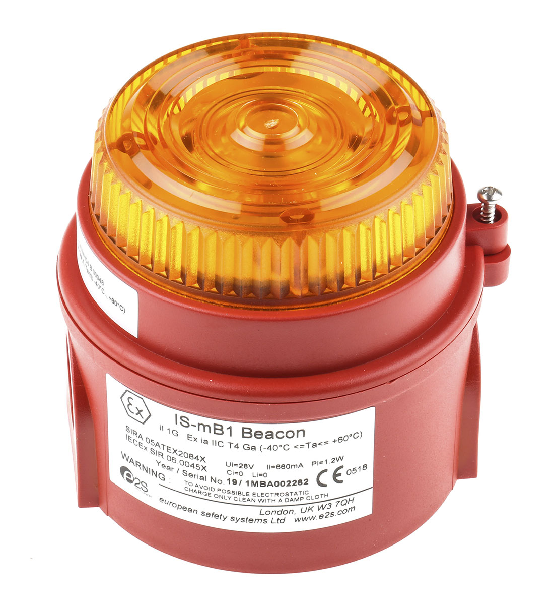 is-mb1-ra e2s IS-mB1 Series Amber Flashing Beacon 28V dc, LED Bulb Surface, IP65