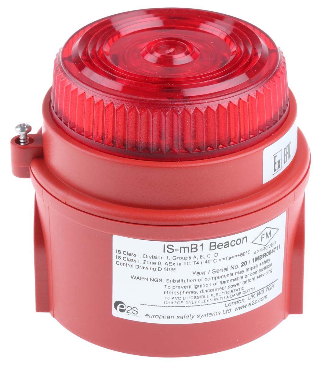e2s IS-mB1 Series Red Flashing Beacon 28V dc, LED Bulb Surface, IP65