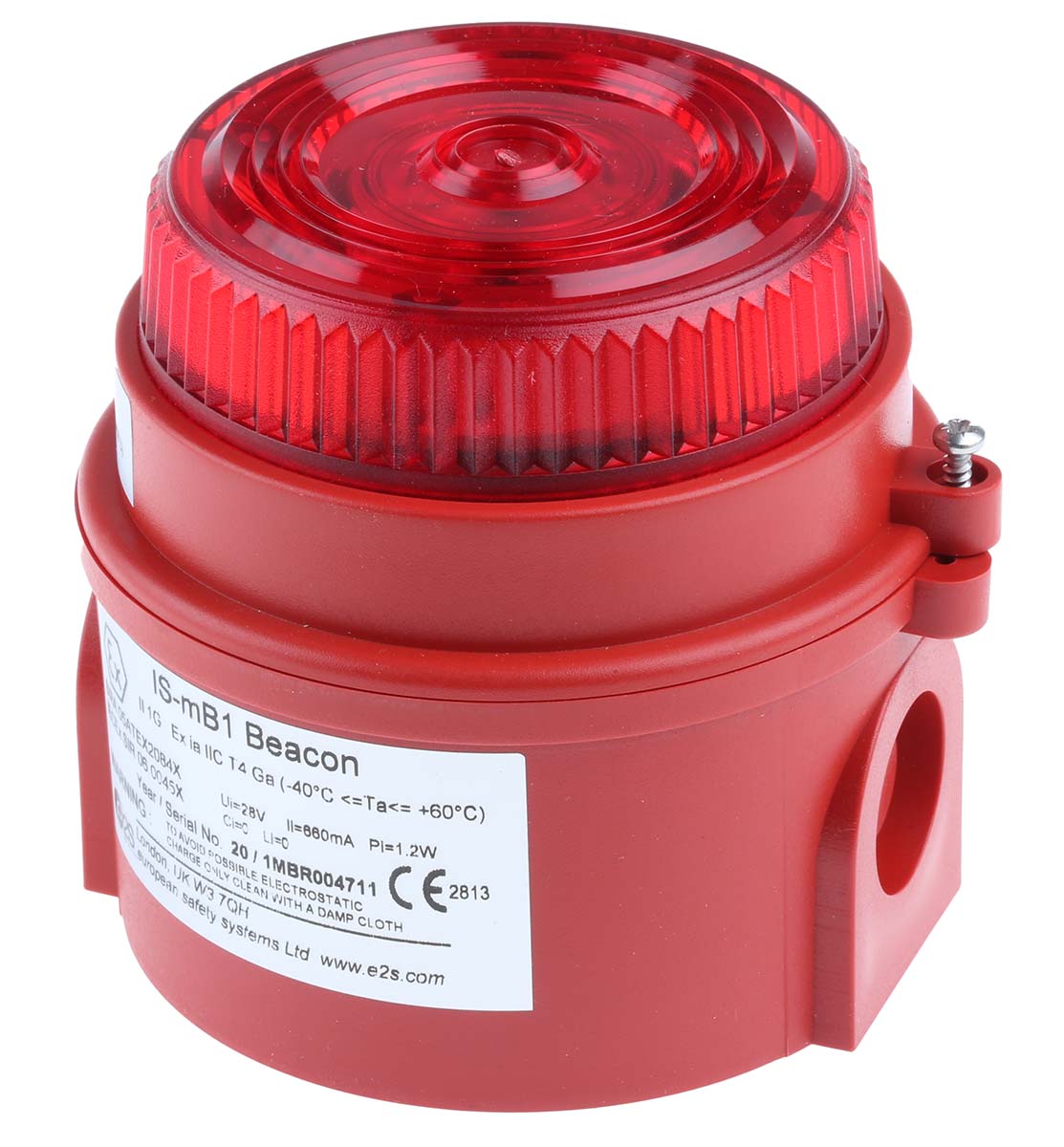 is-mb1-rr e2s IS-mB1 Series Red Flashing Beacon 28V dc, LED Bulb Surface, IP65