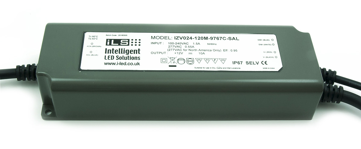 Intelligent LED Solutions LED Driver, 24V Output, 120 W Output, 5A 0 to 10 V PWM Resistance