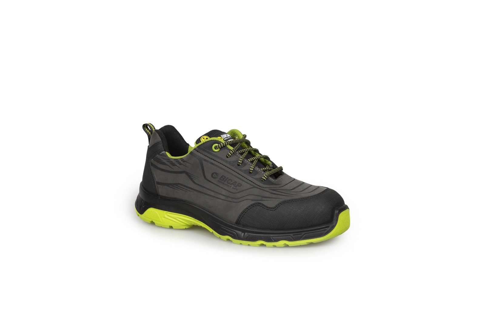Bicap LASER LOW Unisex Black, Grey, Yellow Composite Safety Shoes, UK 2.5, EU 35