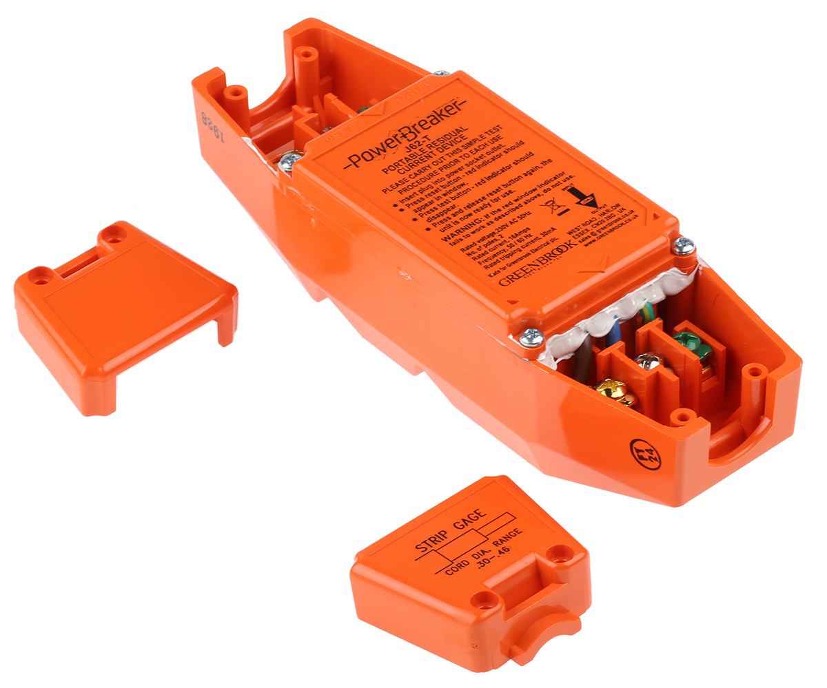 j62-t Powerbreaker Inline Mains RCD Connector Adapter, 16A 2 Pole,230V ac