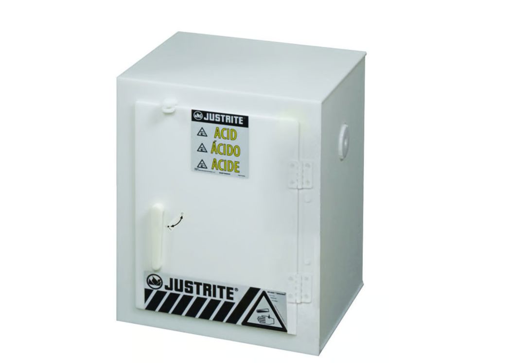 Justrite White Polyethylene Lockable 1 Door Flammable Cabinet, 558.8 mm x 431.8mm x 431.8 mm