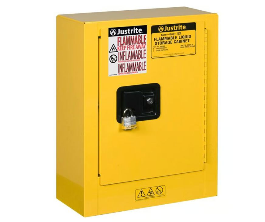 Justrite Yellow Steel Lockable 1 Door Flammable Cabinet, 559 mm x 432mm x 203 mm