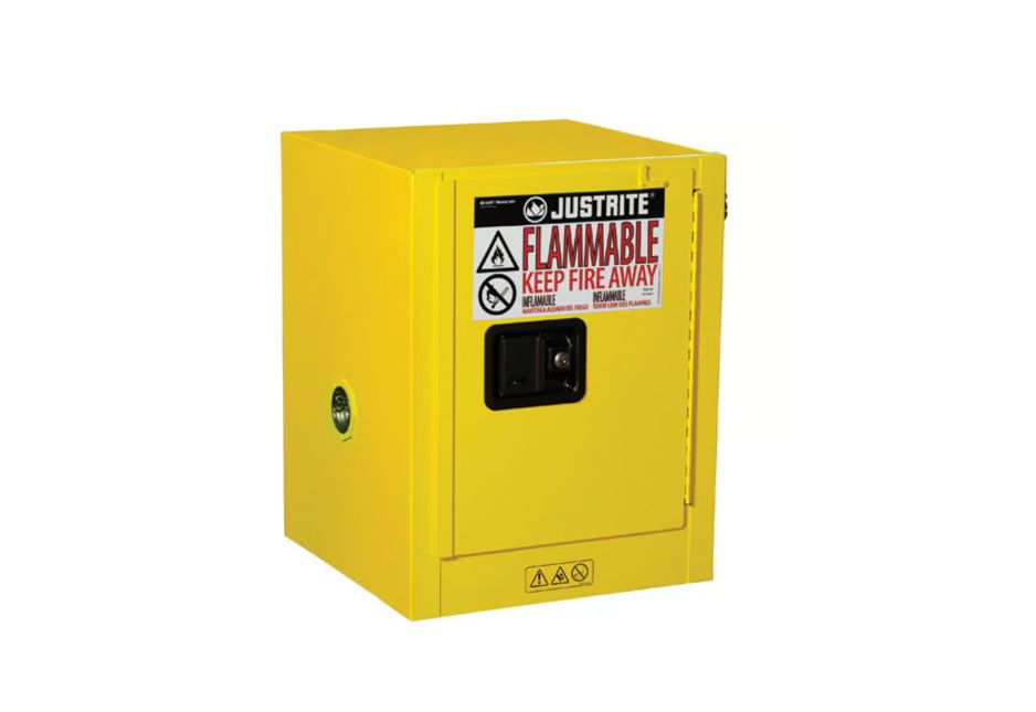 Justrite Yellow Steel Lockable 1 Door Flammable Cabinet, 559 mm x 432mm x 432 mm