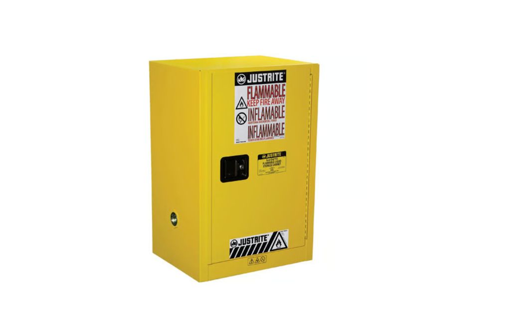 Justrite Yellow Steel Lockable 1 Door Flammable Cabinet, 889 mm x 591mm x 457 mm