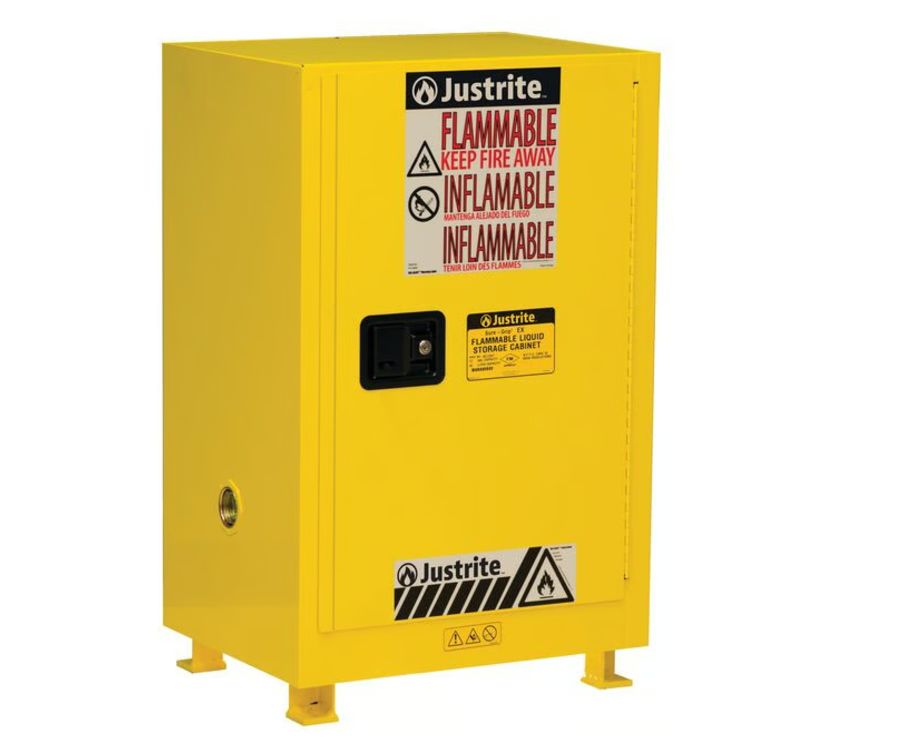 Justrite Yellow Steel Lockable 1 Door Flammable Cabinet, 889 mm x 591mm x 457 mm
