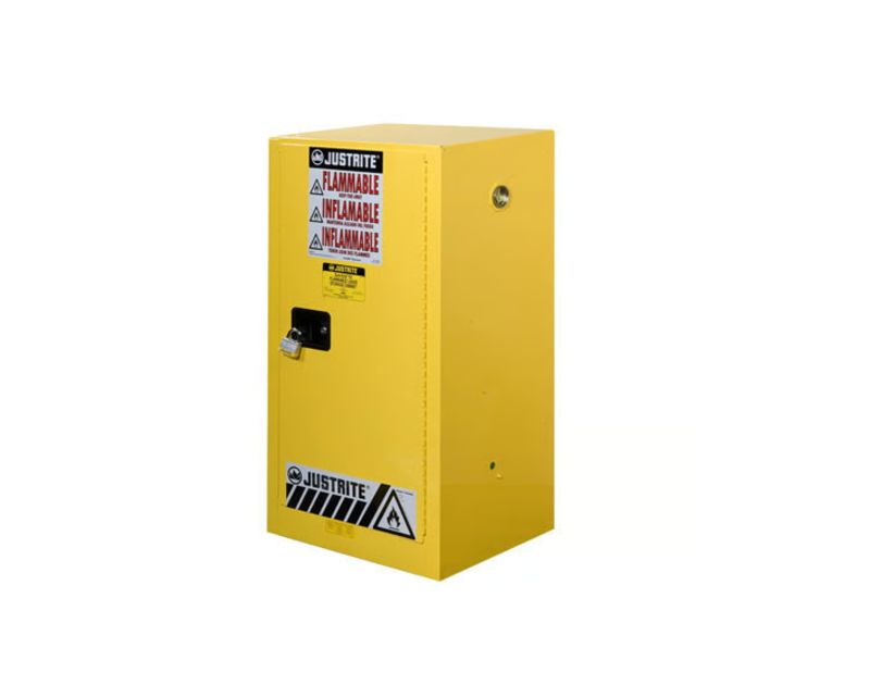 Justrite Yellow Steel Lockable 1 Door Flammable Cabinet, 1118 mm x 591mm x 457 mm