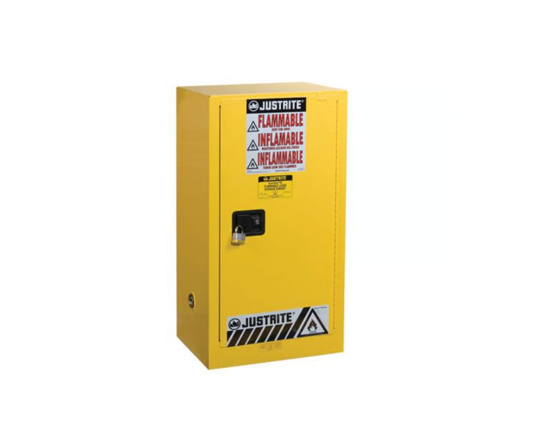 Justrite Yellow Steel Lockable 1 Door Flammable Cabinet, 1118 mm x 591mm x 457 mm