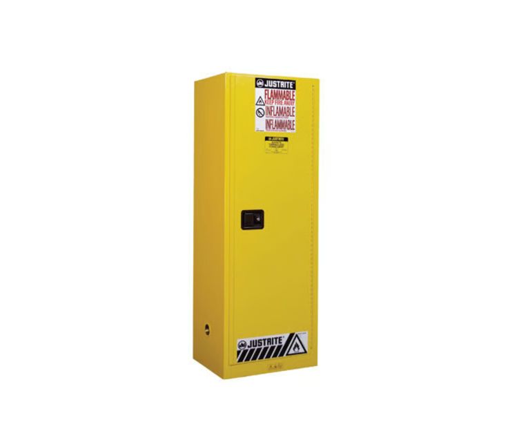 Justrite Yellow Steel Lockable 1 Door Flammable Cabinet, 1651 mm x 591mm x 457 mm