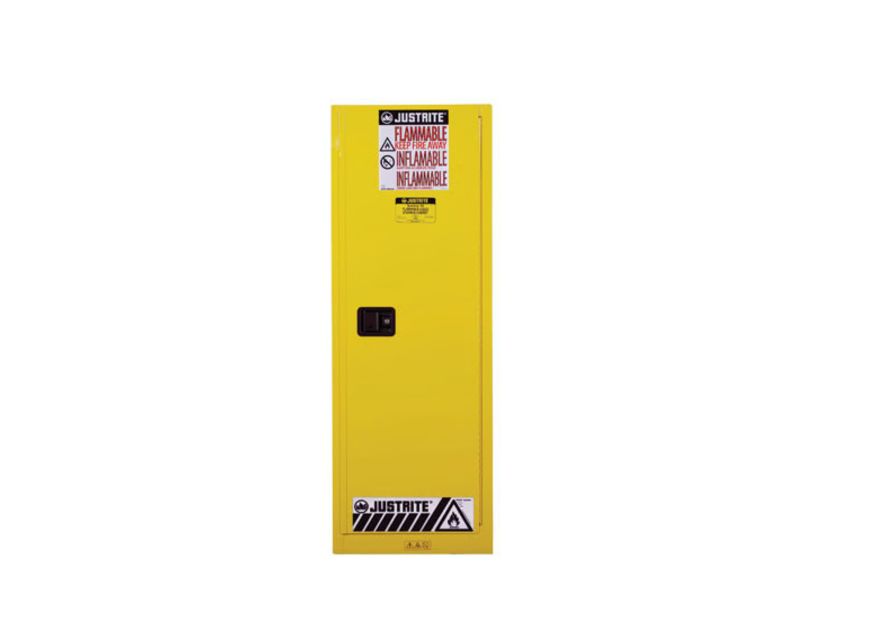 Justrite Yellow Steel Lockable 1 Door Flammable Cabinet, 1651 mm x 591mm x 457 mm