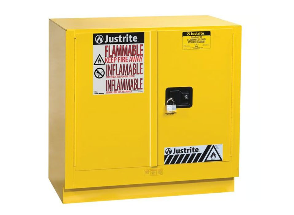 Justrite Yellow Steel Lockable 2 Door Flammable Cabinet, 889 mm x 889mm x 559 mm