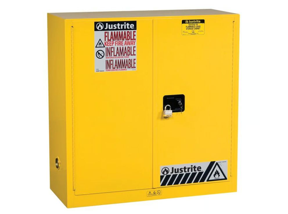 Justrite Yellow Steel Lockable 2 Door Flammable Cabinet, 1118 mm x 1092mm x 457 mm