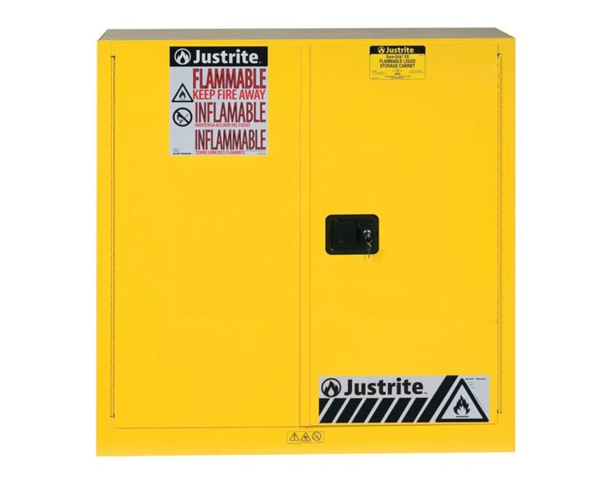 Justrite Yellow Steel Lockable 2 Door Flammable Cabinet, 1118 mm x 1092mm x 457 mm