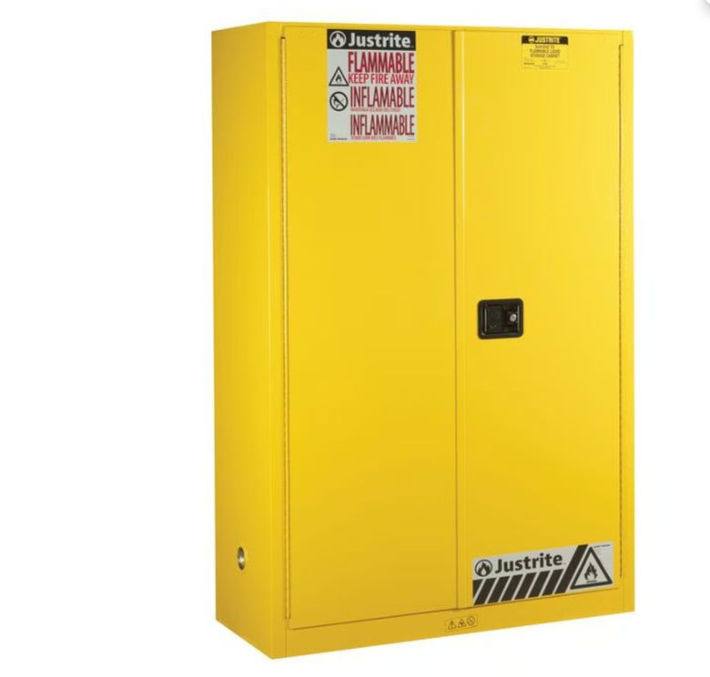 Justrite Yellow Steel Lockable 2 Door Flammable Cabinet, 1651 mm x 1092mm x 457 mm
