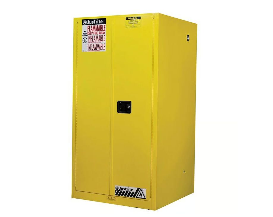 Justrite Yellow Steel Lockable 2 Door Flammable Cabinet, 1651 mm x 864mm x 864 mm