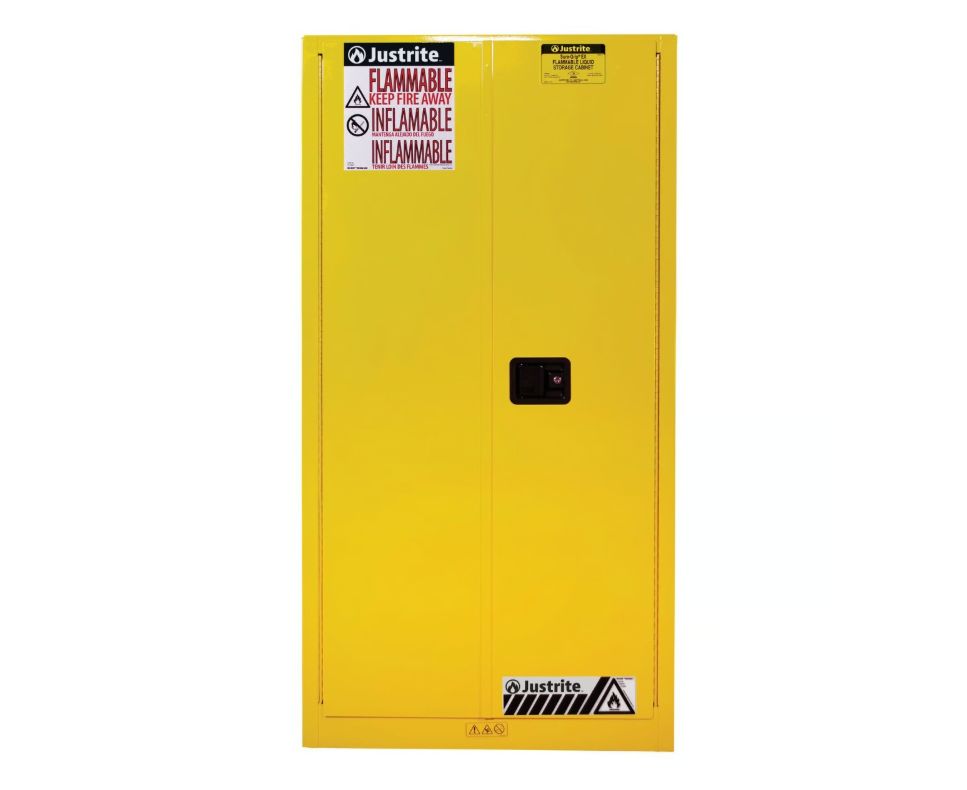 Justrite Yellow Steel Lockable 2 Door Flammable Cabinet, 1651 mm x 864mm x 864 mm