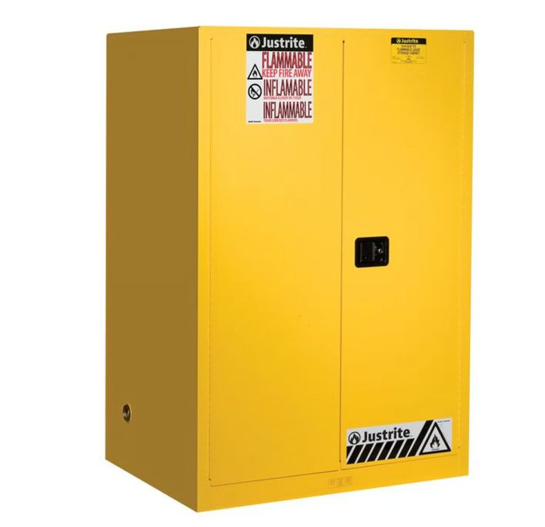 Justrite Yellow Gauge Steel Lockable 2 Door Flammable Cabinet, 1651 mm x 1092mm x 864 mm
