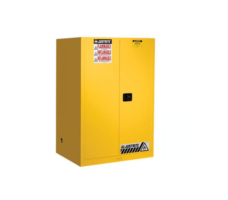 Justrite Yellow Steel Lockable 2 Door Flammable Cabinet, 1651 mm x 1092mm x 864 mm