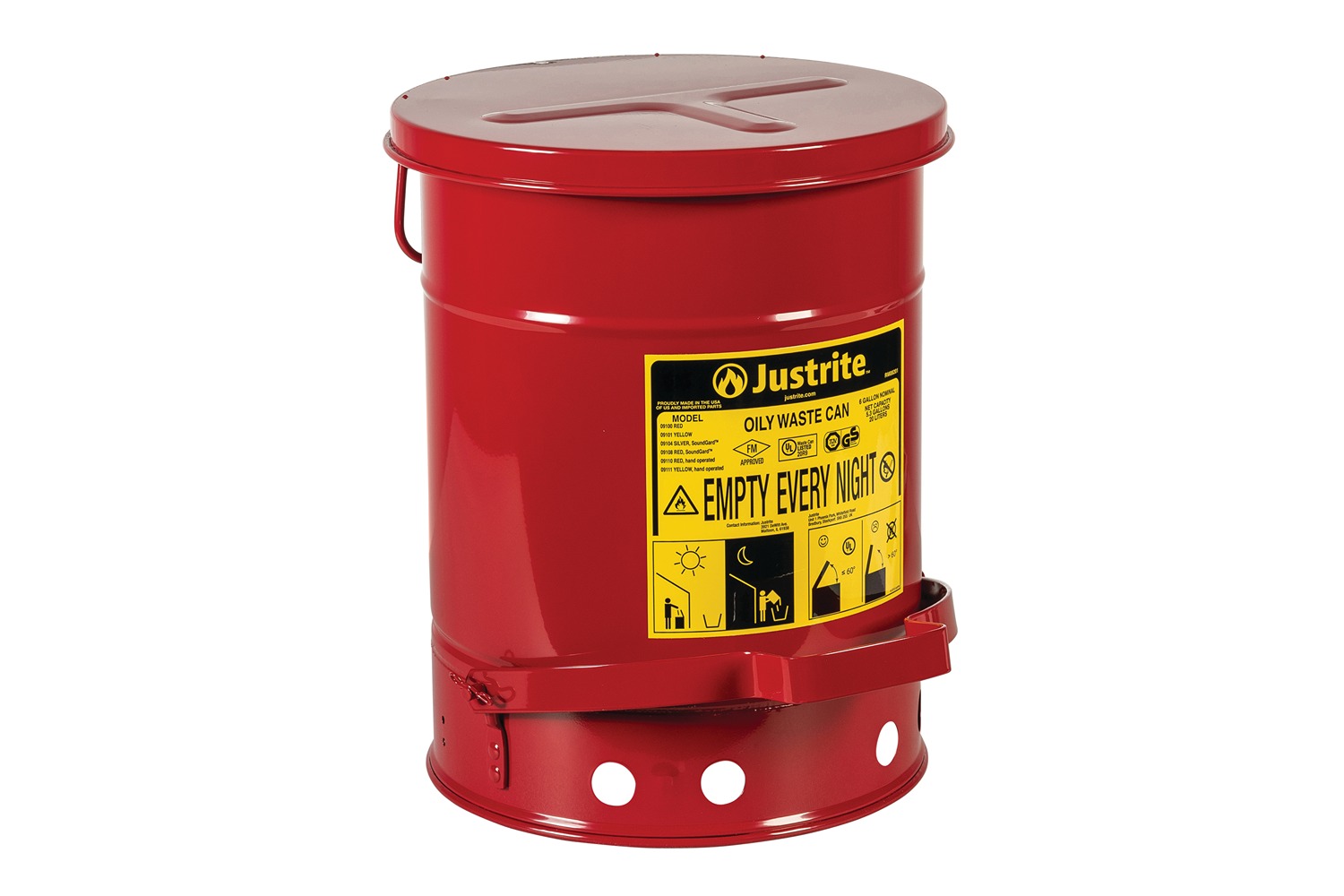 Justrite Oily Waste Cans 900 Justrite flammable waste can 23L Red Flip Steel Flammable Waste Can