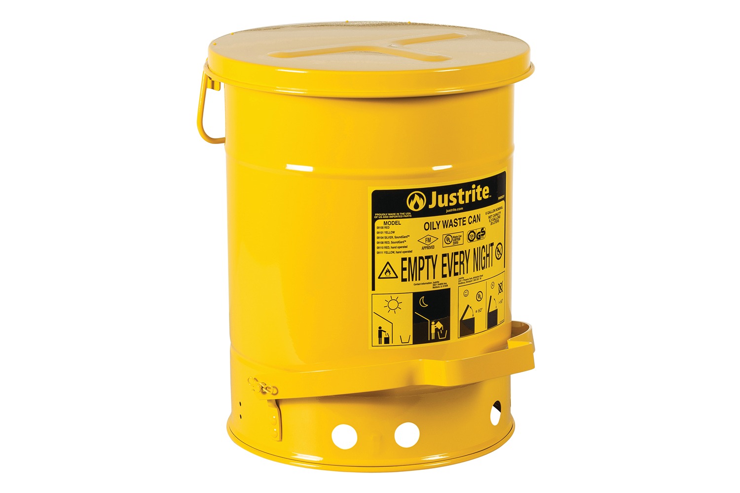 Justrite Oily Waste Cans 900 Justrite flammable waste can 53L Yellow Flip Steel Flammable Waste Can