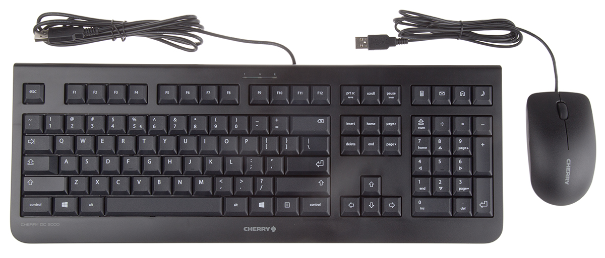 jd-0800eu-2 Cherry DC 2000 Wired Standard Keyboard & Mouse Set, QWERTY (US), Black
