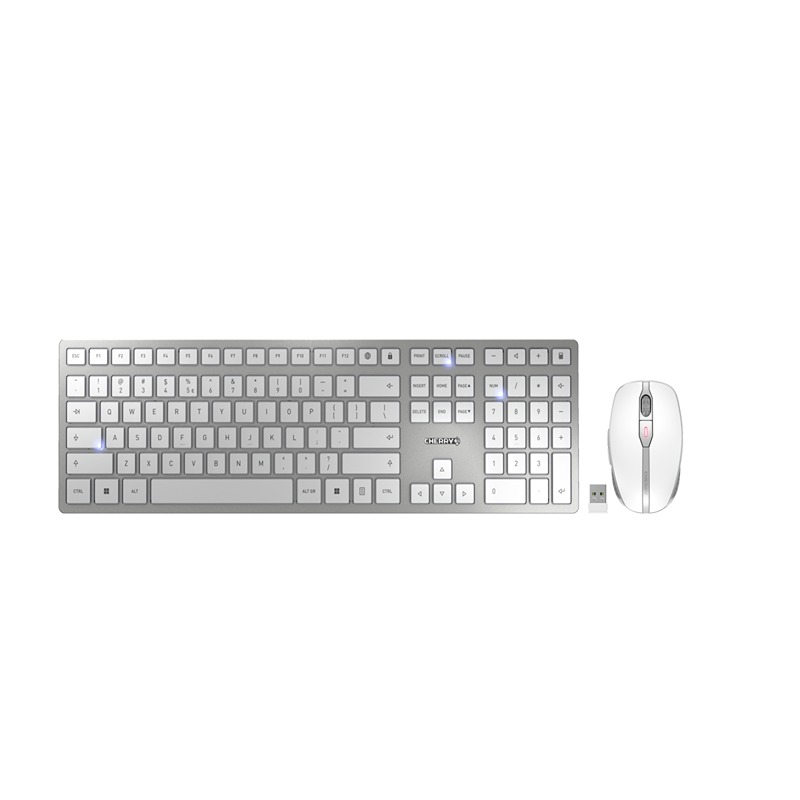 Cherry CHERRY DW 9100 SLIM Wireless Ergonomic Keyboard & Mouse Set, QWERTY (EU), White, Silver