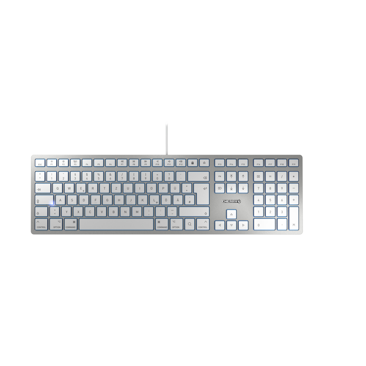 Cherry CHERRY KC 6000 C SLIM Wired USB Mac Keyboard, QWERTZ (German), Silver, White